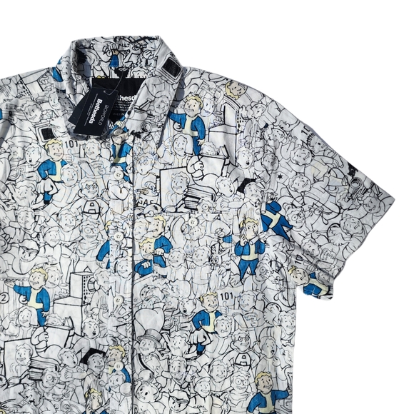 Bethesda Fallout Vault Boy All Over Button Up Shirt - Picture 4 of 9